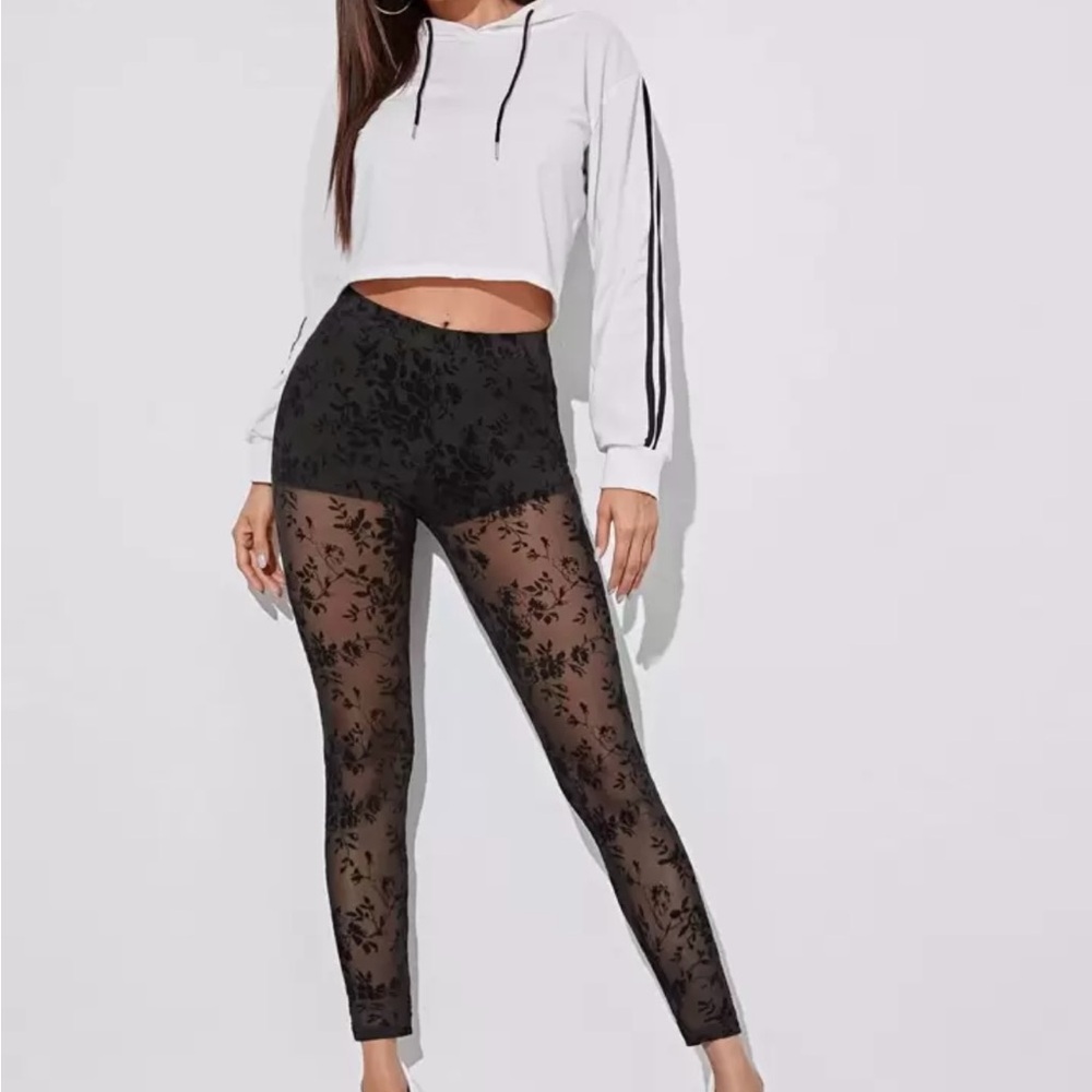 Floral Black Sheer Leggings